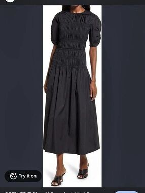 Open Edit Smocked Maxi Dress in Black Size 1X NWT